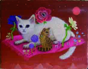 『白い猫 ~火の国の賢者~』F0サイズ　  原画（セルバで展示中）ジクレー版画（またたび堂で展示中）